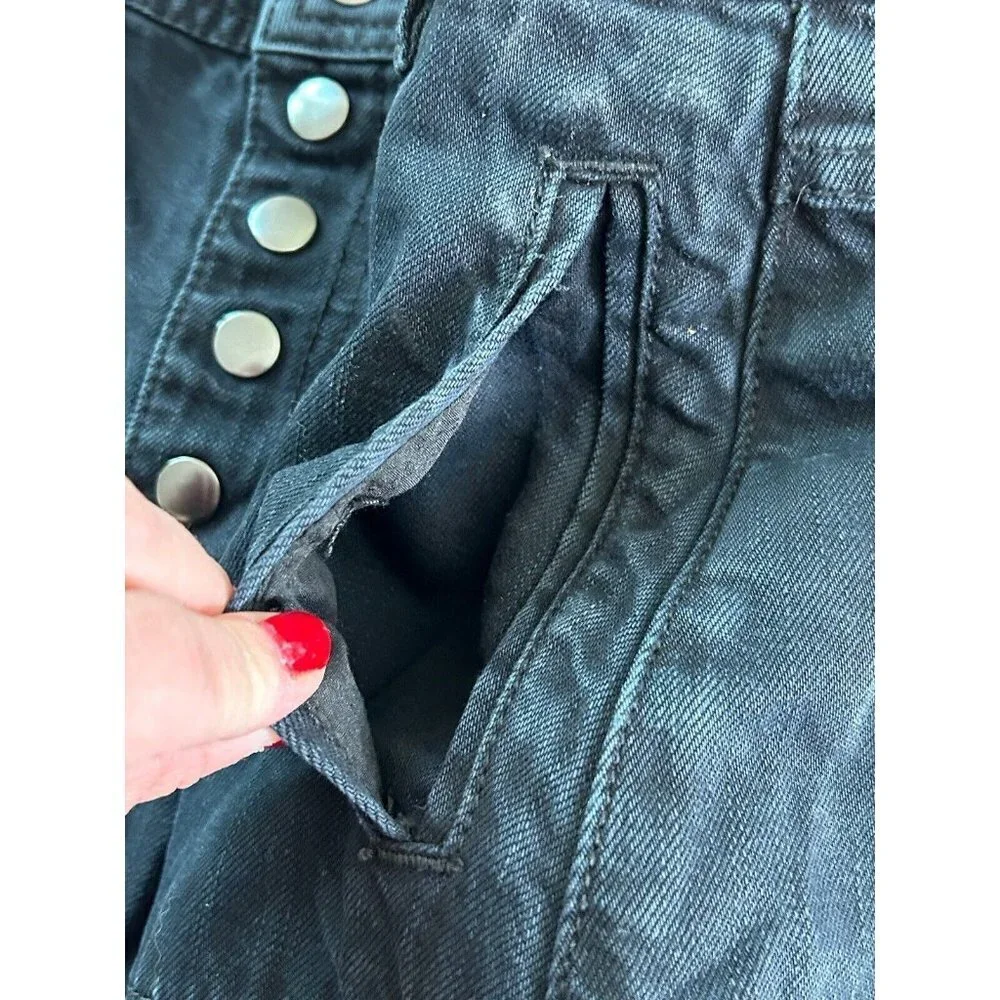 Free‎ People Jean Skirt 25 Button Front Pockets Black Dark Wash Denim Mini